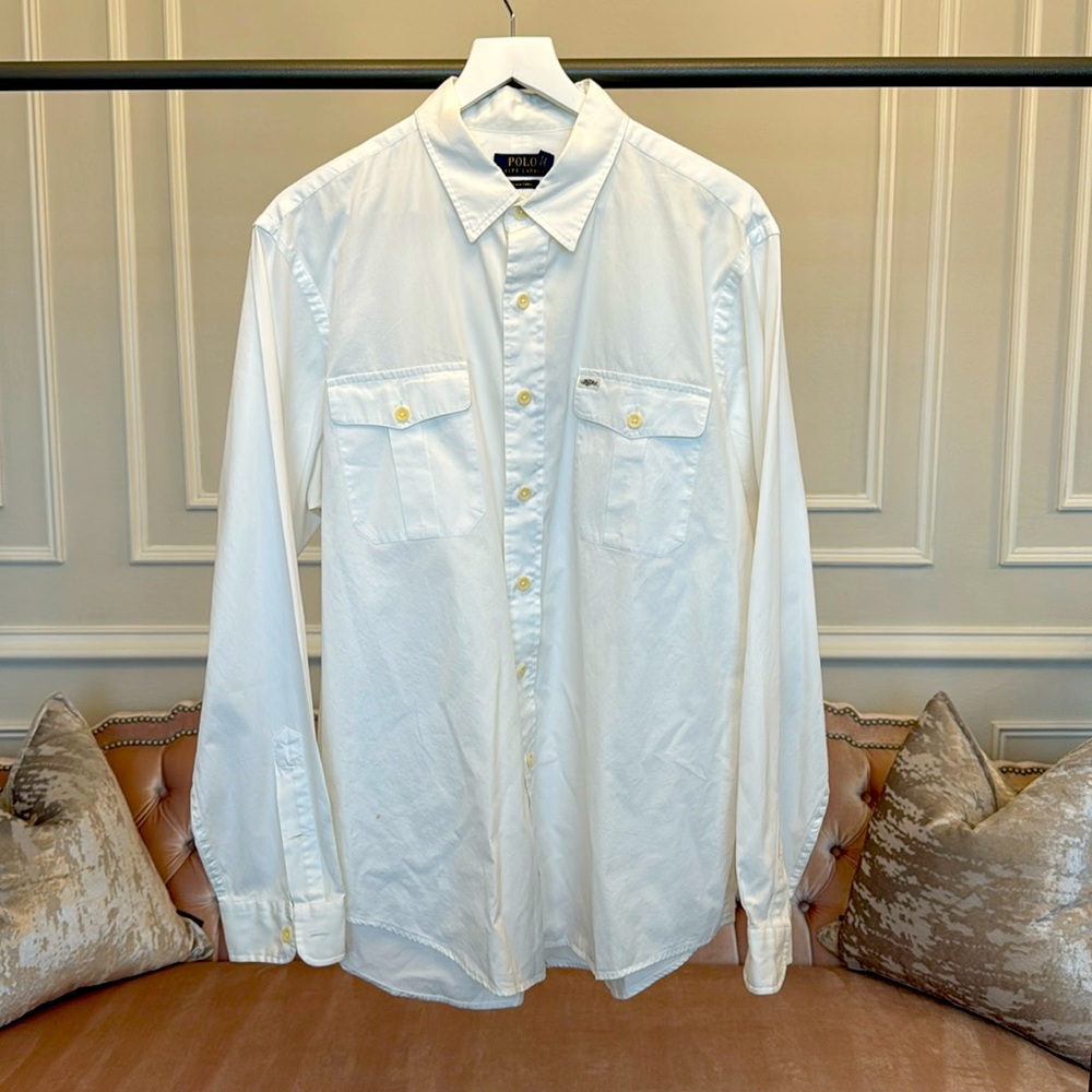 AS NEW MEN POLO RALPH LAUREN LONG SLEEVES BUTTON DOWN BEACH TWILL SIZE XL